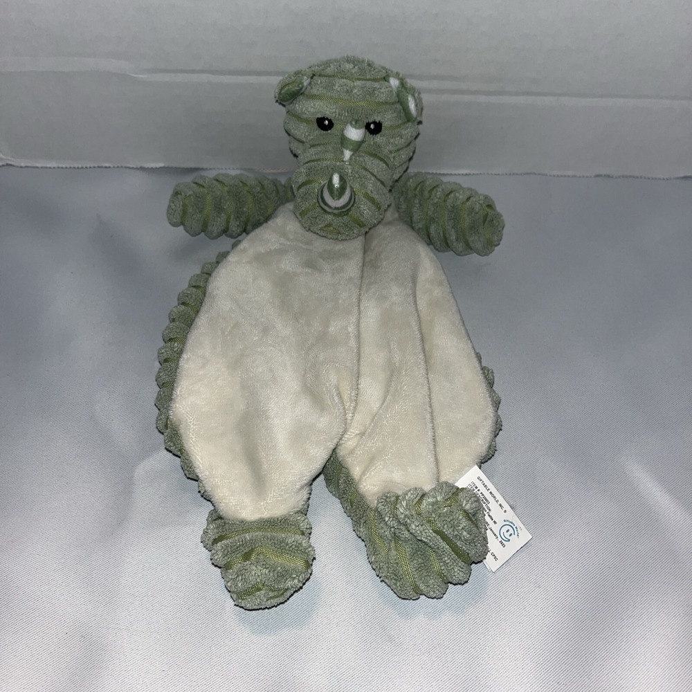 Giftable World Green Rhinoceros  Lovey Security Blanket Baby Crinkle Toy